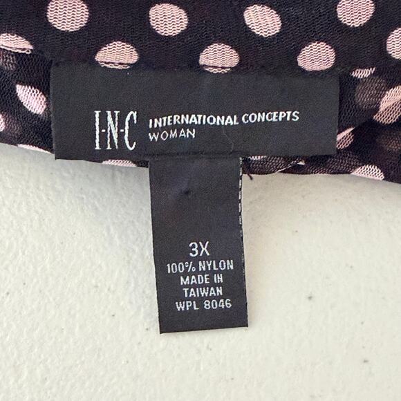 INC International Concepts Blouse 3X Black Pink Polka Dot Sheer Mesh Faux Wrap - Picture 6 of 9